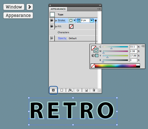 3D-s retrohatás létrehozása az Adobe Illustrator Appearance paneljén