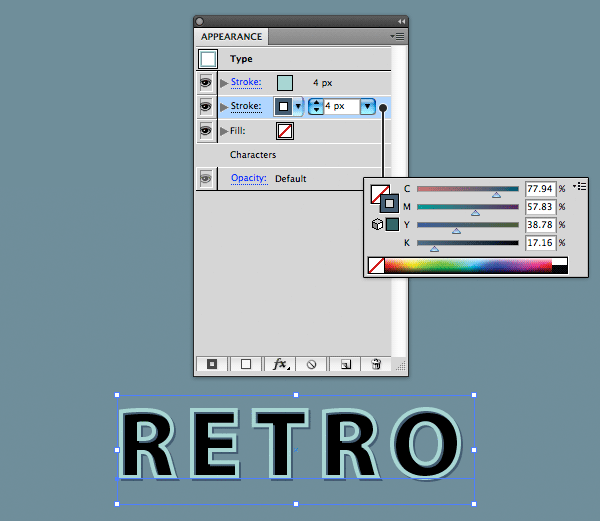 3D-s retrohatás létrehozása az Adobe Illustrator Appearance paneljén